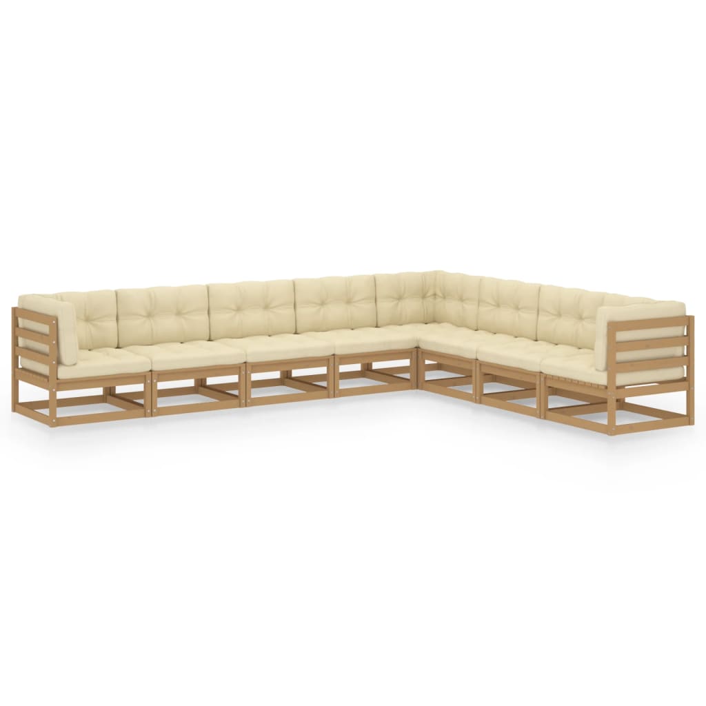 8-tlg. Garten-Lounge-Set Kissen Honigbraun Kiefer Massivholz